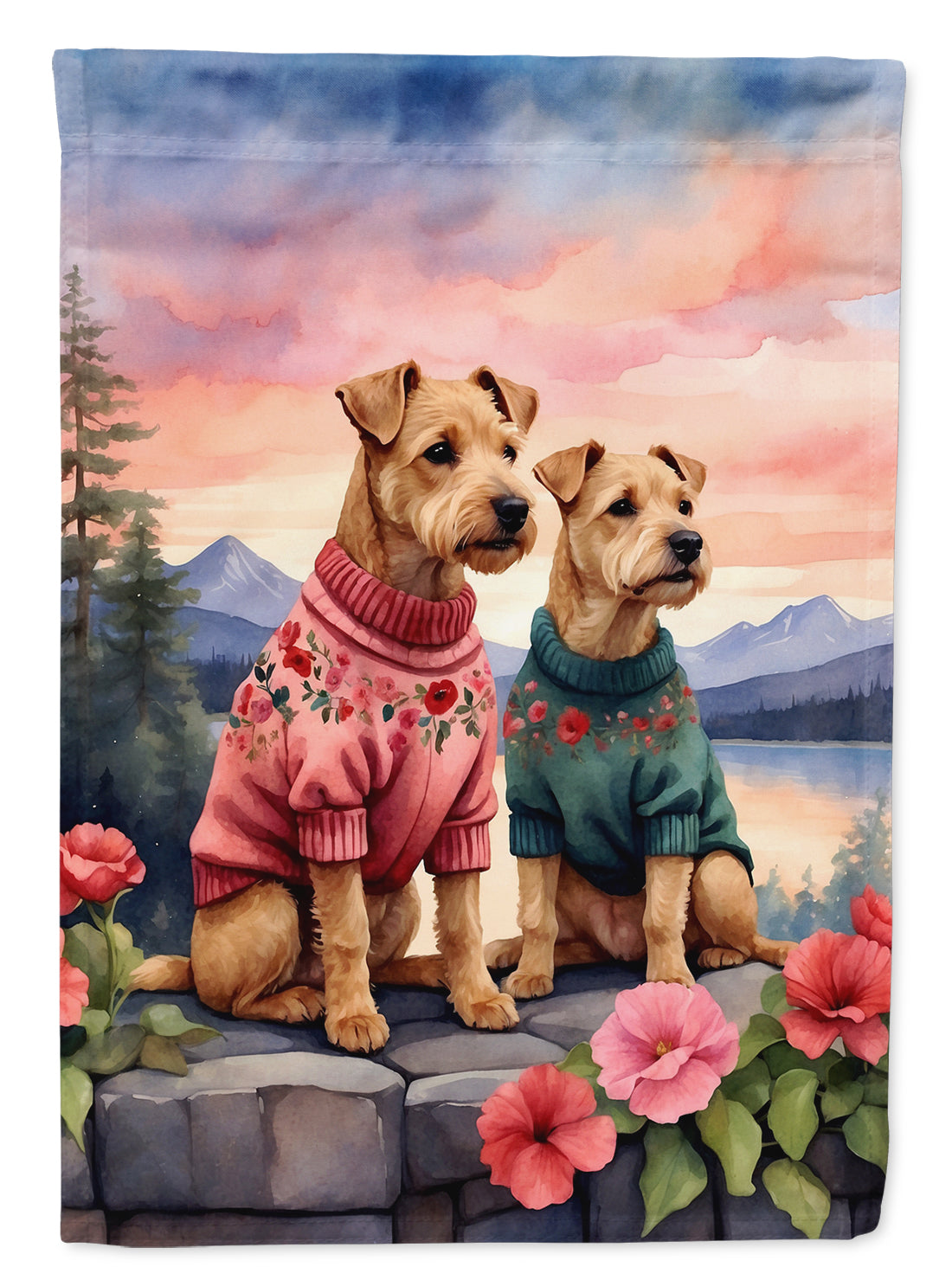 Lakeland Terrier Two Hearts House Flag 28x40 Porch Sleeve Pole Decorative Outside Yard Banner Artwork Wall Hanging, Polyester