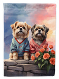 Lhasa Apso Two Hearts House Flag 28x40 Porch Sleeve Pole Decorative Outside Yard Banner Artwork Wall Hanging, Polyester