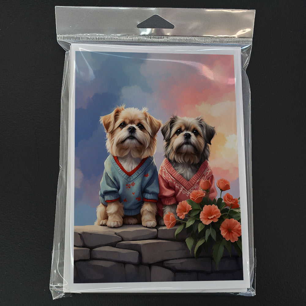 Lhasa Apso Two Hearts Greeting Cards Pack of 8 Blank Cards with Envelopes Whimsical A7 Size 5x7