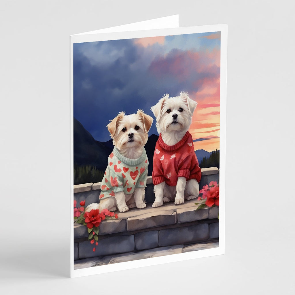 Maltese Two Hearts Greeting Cards Pack of 8 Blank Cards with Envelopes Whimsical A7 Size 5x7
