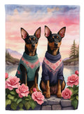 Manchester Terrier Two Hearts House Flag 28x40 Porch Sleeve Pole Decorative Outside Yard Banner Artwork Wall Hanging, Polyester