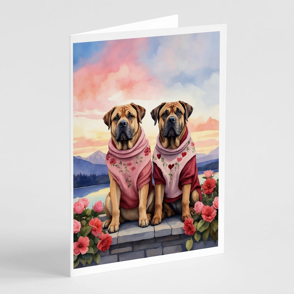 Mastiff Two Hearts Greeting Cards Pack of 8 Blank Cards with Envelopes Whimsical A7 Size 5x7
