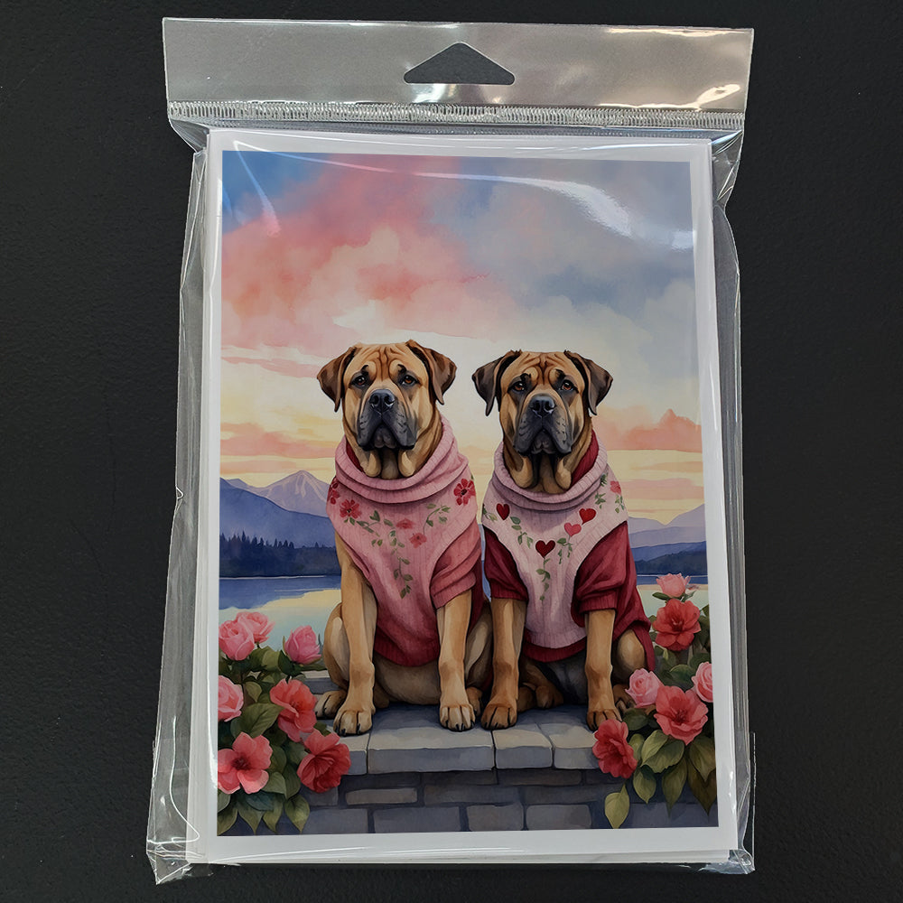 Mastiff Two Hearts Greeting Cards Pack of 8 Blank Cards with Envelopes Whimsical A7 Size 5x7