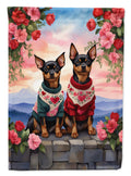 Miniature Pinscher Two Hearts House Flag 28x40 Porch Sleeve Pole Decorative Outside Yard Banner Artwork Wall Hanging, Polyester