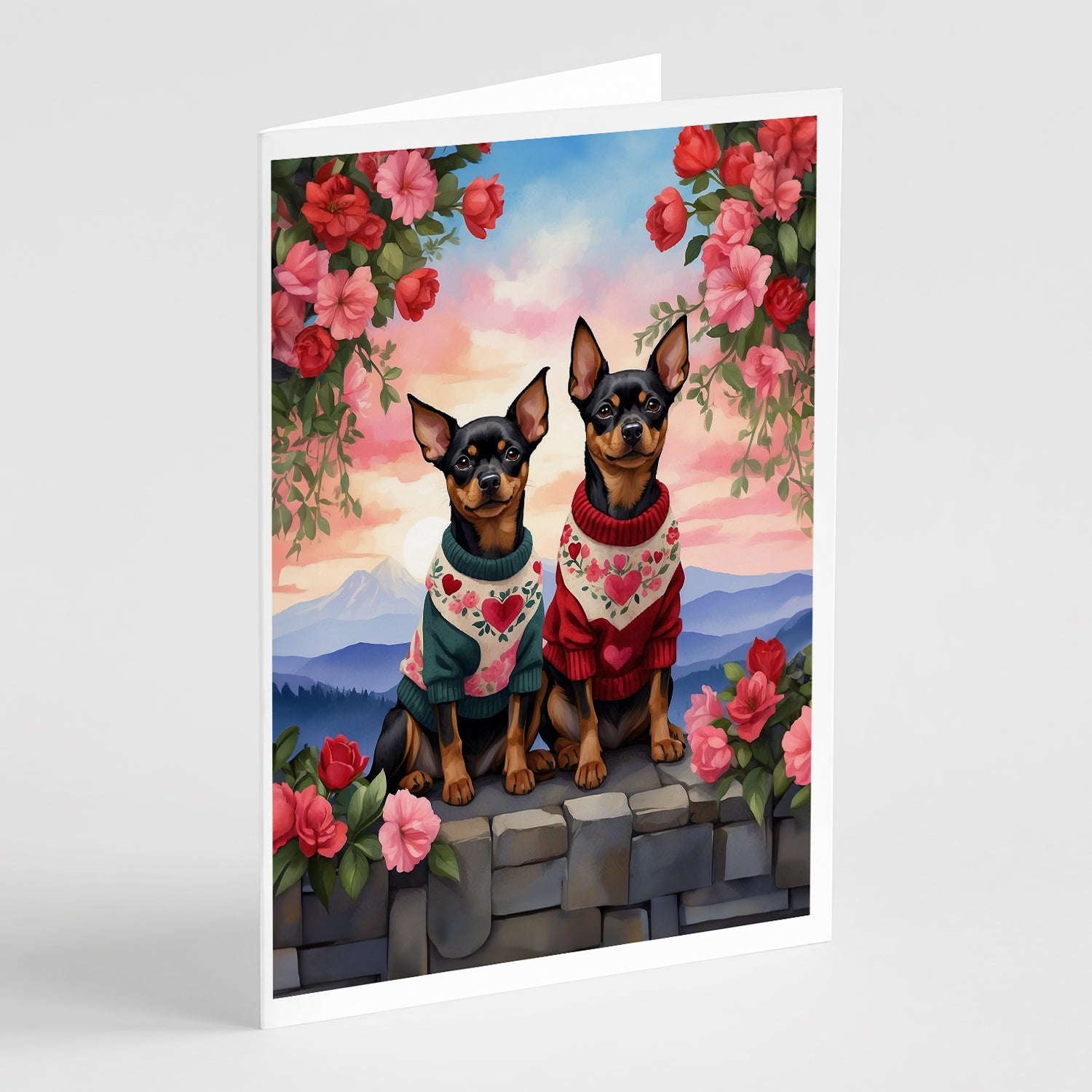 Miniature Pinscher Two Hearts Greeting Cards Pack of 8 Blank Cards with Envelopes Whimsical A7 Size 5x7