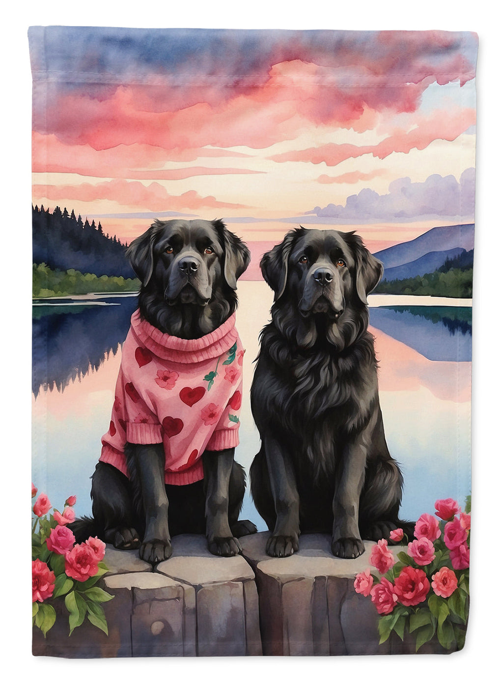 Newfoundland Two Hearts House Flag 28x40 Porch Sleeve Pole Decorative Outside Yard Banner Artwork Wall Hanging, Polyester