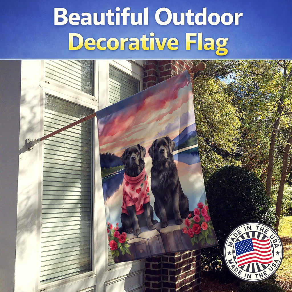 Newfoundland Two Hearts House Flag 28x40 Porch Sleeve Pole Decorative Outside Yard Banner Artwork Wall Hanging, Polyester
