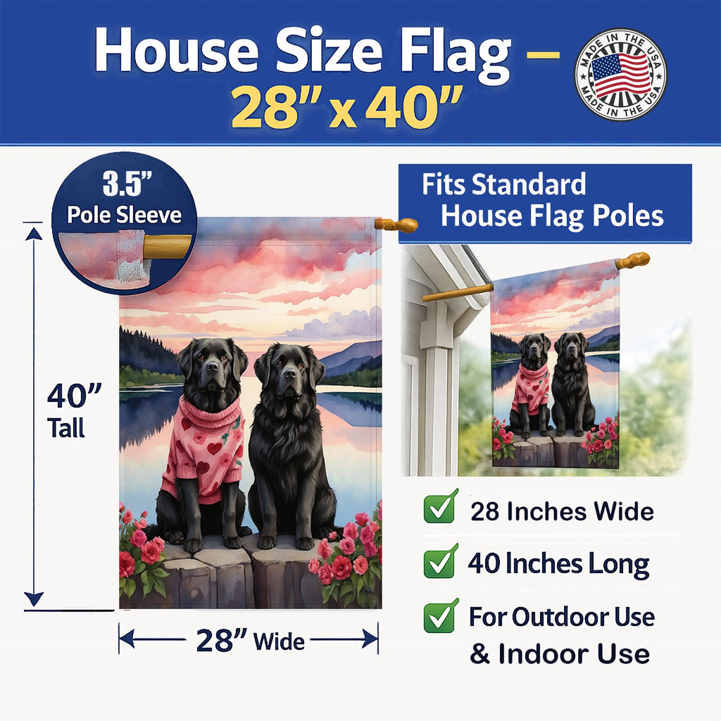 Newfoundland Two Hearts House Flag 28x40 Porch Sleeve Pole Decorative Outside Yard Banner Artwork Wall Hanging, Polyester
