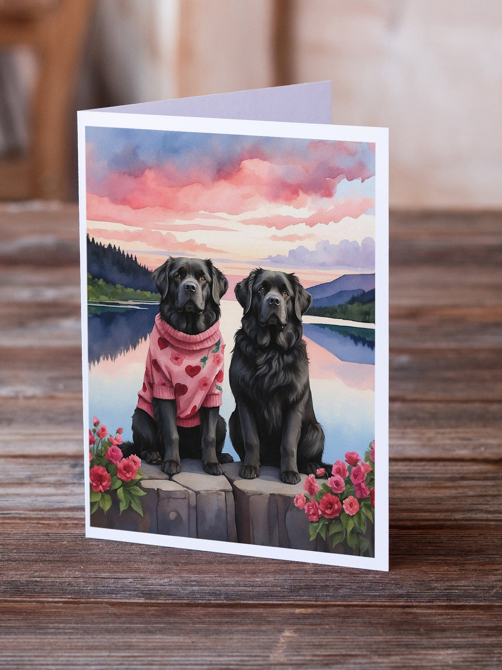 Newfoundland Two Hearts Greeting Cards Pack of 8 Blank Cards with Envelopes Whimsical A7 Size 5x7