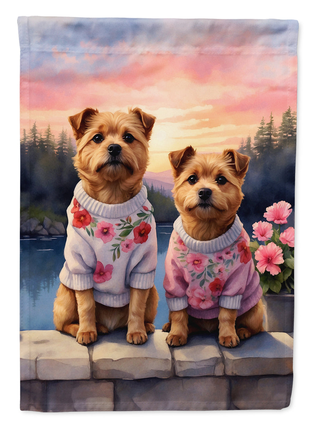 Norfolk Terrier Two Hearts House Flag 28x40 Porch Sleeve Pole Decorative Outside Yard Banner Artwork Wall Hanging, Polyester