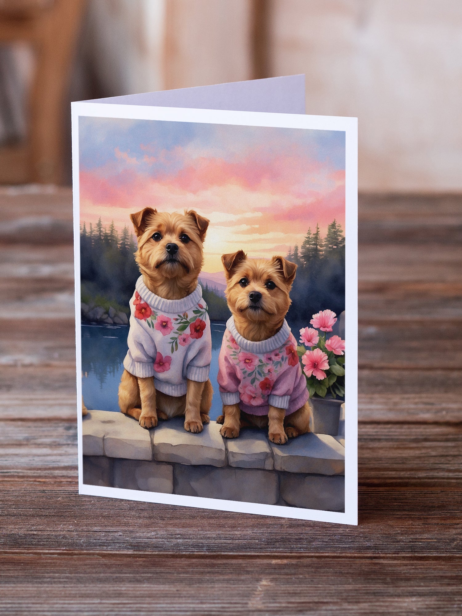 Norfolk Terrier Two Hearts Greeting Cards Pack of 8 Blank Cards with Envelopes Whimsical A7 Size 5x7