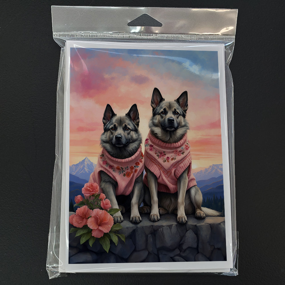 Norwegian Elkhound Two Hearts Greeting Cards Pack of 8 Blank Cards with Envelopes Whimsical A7 Size 5x7