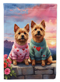 Norwich Terrier Two Hearts House Flag 28x40 Porch Sleeve Pole Decorative Outside Yard Banner Artwork Wall Hanging, Polyester