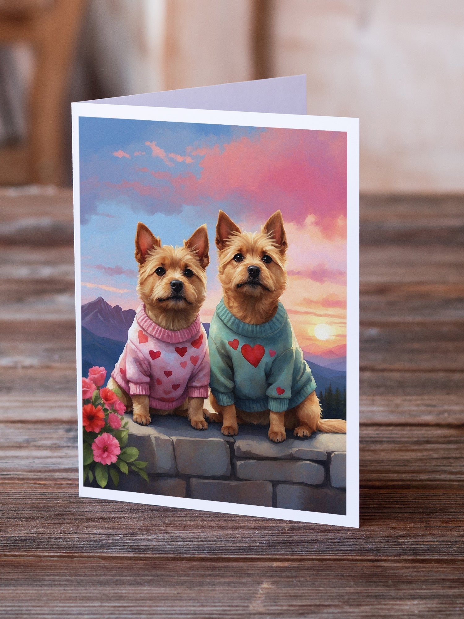 Norwich Terrier Two Hearts Greeting Cards Pack of 8 Blank Cards with Envelopes Whimsical A7 Size 5x7