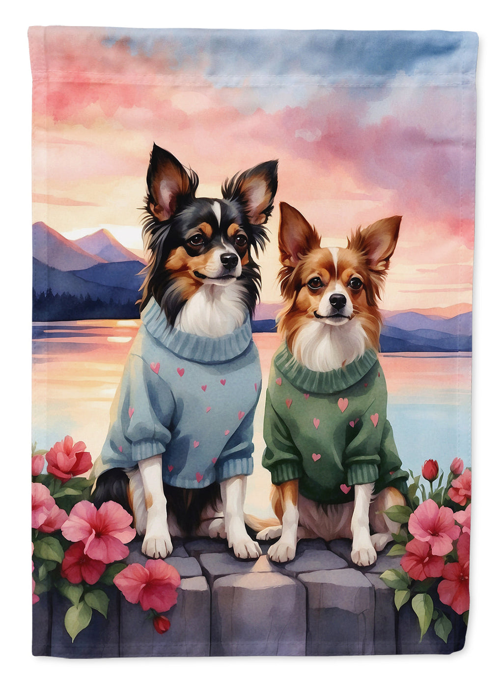 Papillon Two Hearts House Flag 28x40 Porch Sleeve Pole Decorative Outside Yard Banner Artwork Wall Hanging, Polyester