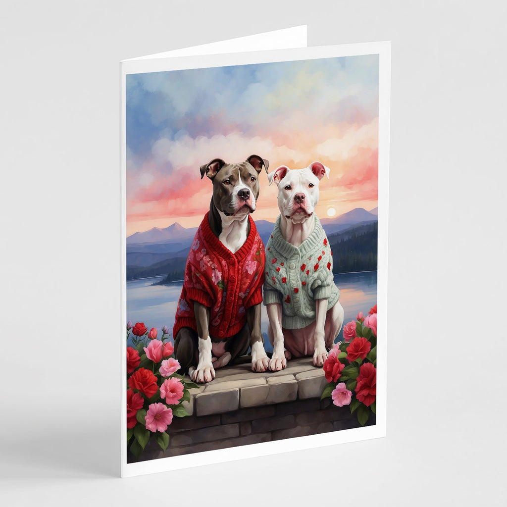 Pit Bull Terrier Two Hearts Greeting Cards Pack of 8 Blank Cards with Envelopes Whimsical A7 Size 5x7