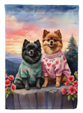 Pomeranian Two Hearts House Flag 28x40 Porch Sleeve Pole Decorative Outside Yard Banner Artwork Wall Hanging, Polyester