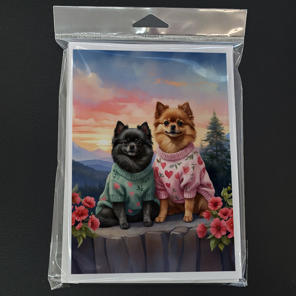 Pomeranian Two Hearts Greeting Cards Pack of 8 Blank Cards with Envelopes Whimsical A7 Size 5x7