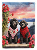 Portuguese Water Dog Two Hearts House Flag 28x40 Porch Sleeve Pole Decorative Outside Yard Banner Artwork Wall Hanging, Polyester