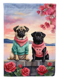 Pug Two Hearts House Flag 28x40 Porch Sleeve Pole Decorative Outside Yard Banner Artwork Wall Hanging, Polyester