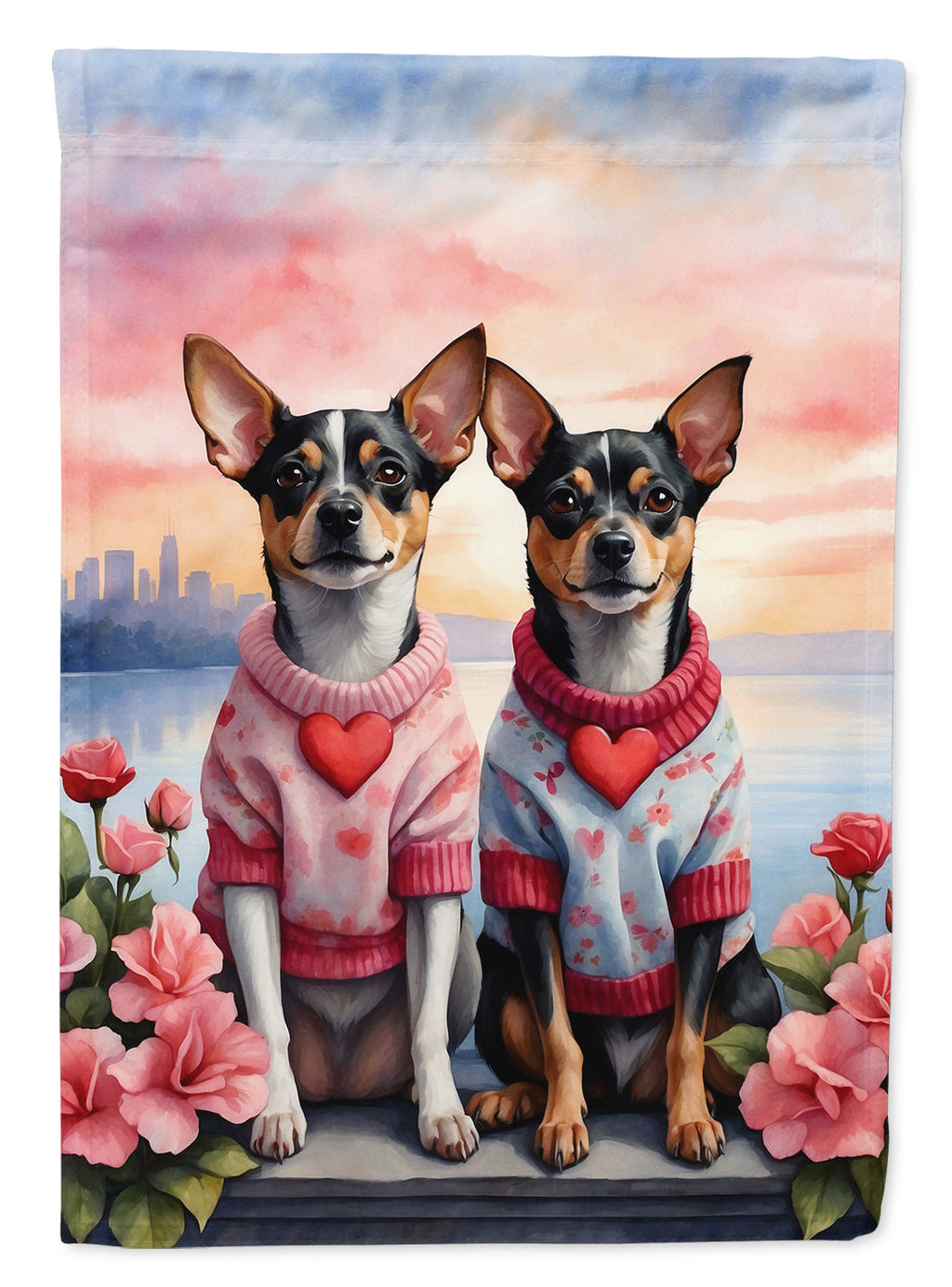 Rat Terrier Two Hearts House Flag 28x40 Porch Sleeve Pole Decorative Outside Yard Banner Artwork Wall Hanging, Polyester