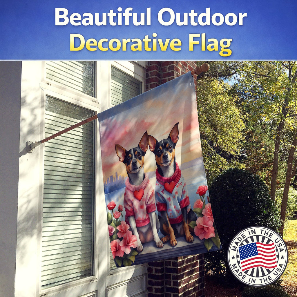 Rat Terrier Two Hearts House Flag 28x40 Porch Sleeve Pole Decorative Outside Yard Banner Artwork Wall Hanging, Polyester