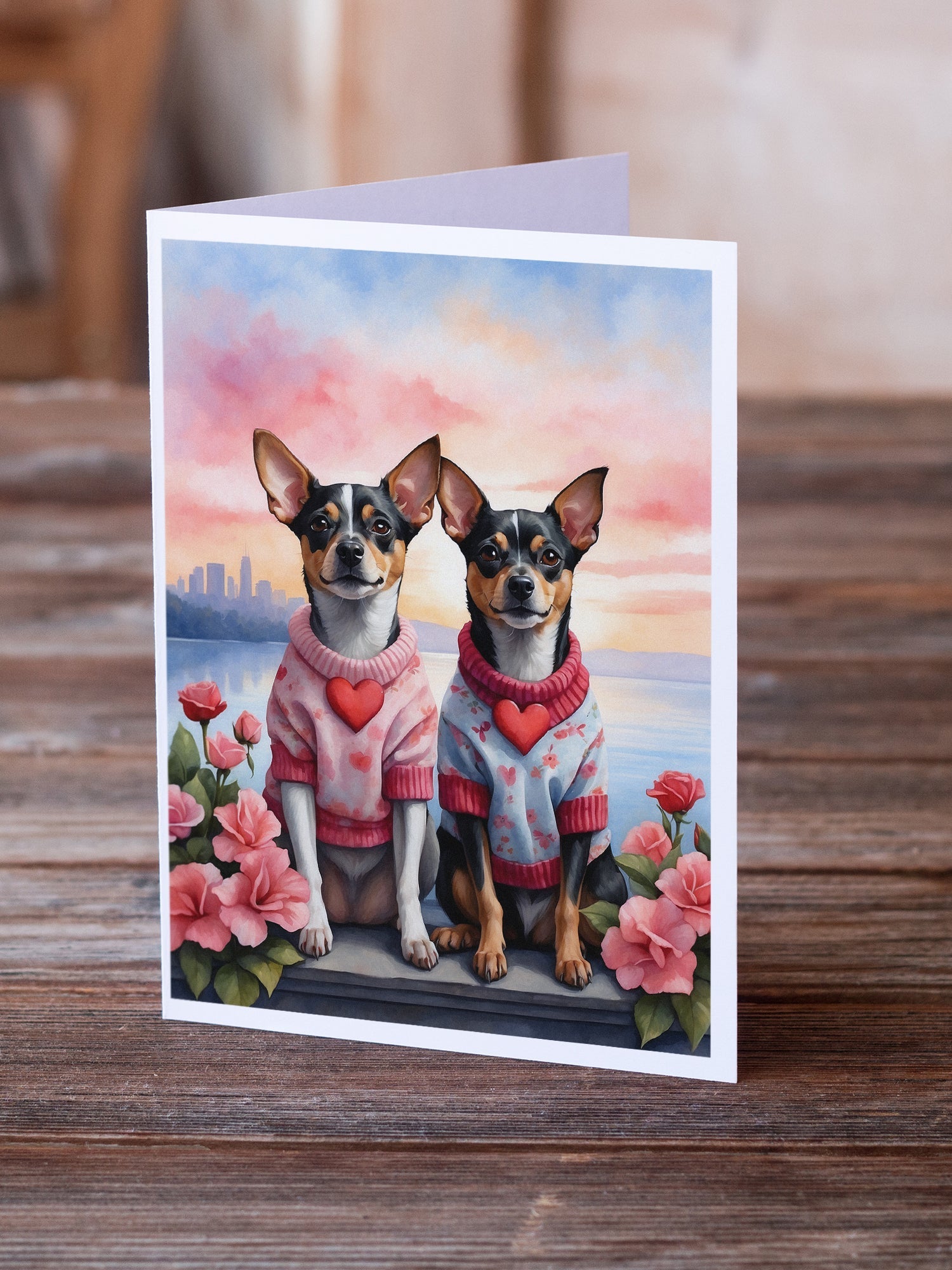 Rat Terrier Two Hearts Greeting Cards Pack of 8 Blank Cards with Envelopes Whimsical A7 Size 5x7