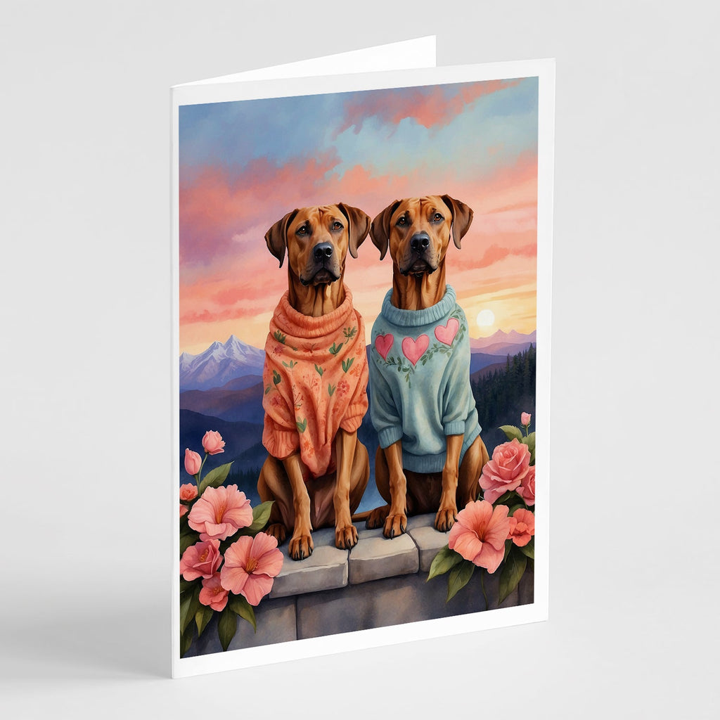 Rhodesian Ridgeback Two Hearts Greeting Cards Pack of 8 Blank Cards with Envelopes Whimsical A7 Size 5x7