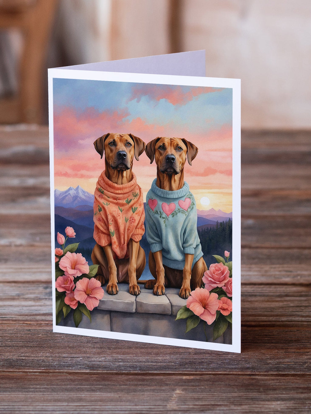 Rhodesian Ridgeback Two Hearts Greeting Cards Pack of 8 Blank Cards with Envelopes Whimsical A7 Size 5x7
