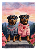 Rottweiler Two Hearts House Flag 28x40 Porch Sleeve Pole Decorative Outside Yard Banner Artwork Wall Hanging, Polyester