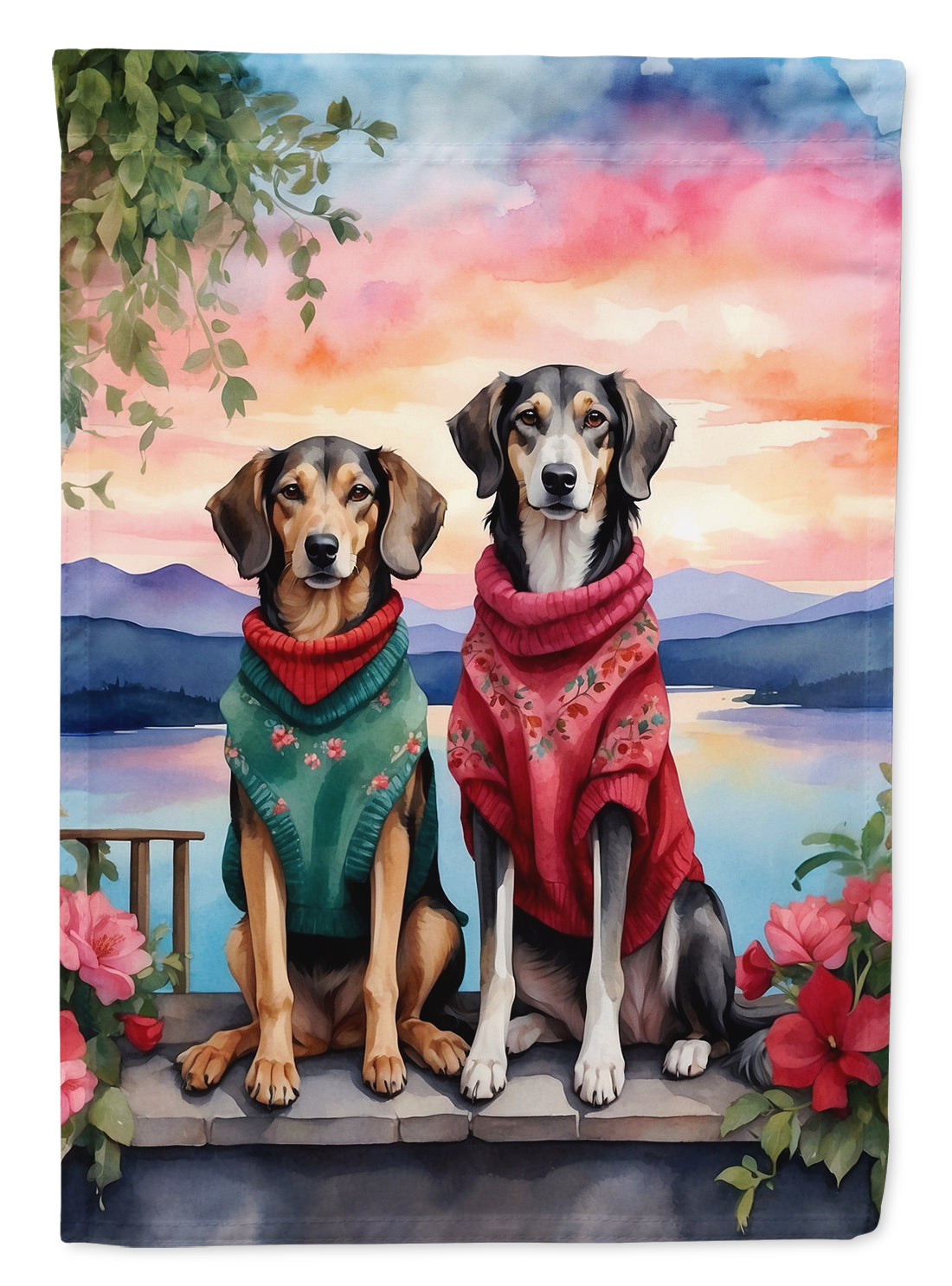 Saluki Two Hearts House Flag 28x40 Porch Sleeve Pole Decorative Outside Yard Banner Artwork Wall Hanging, Polyester