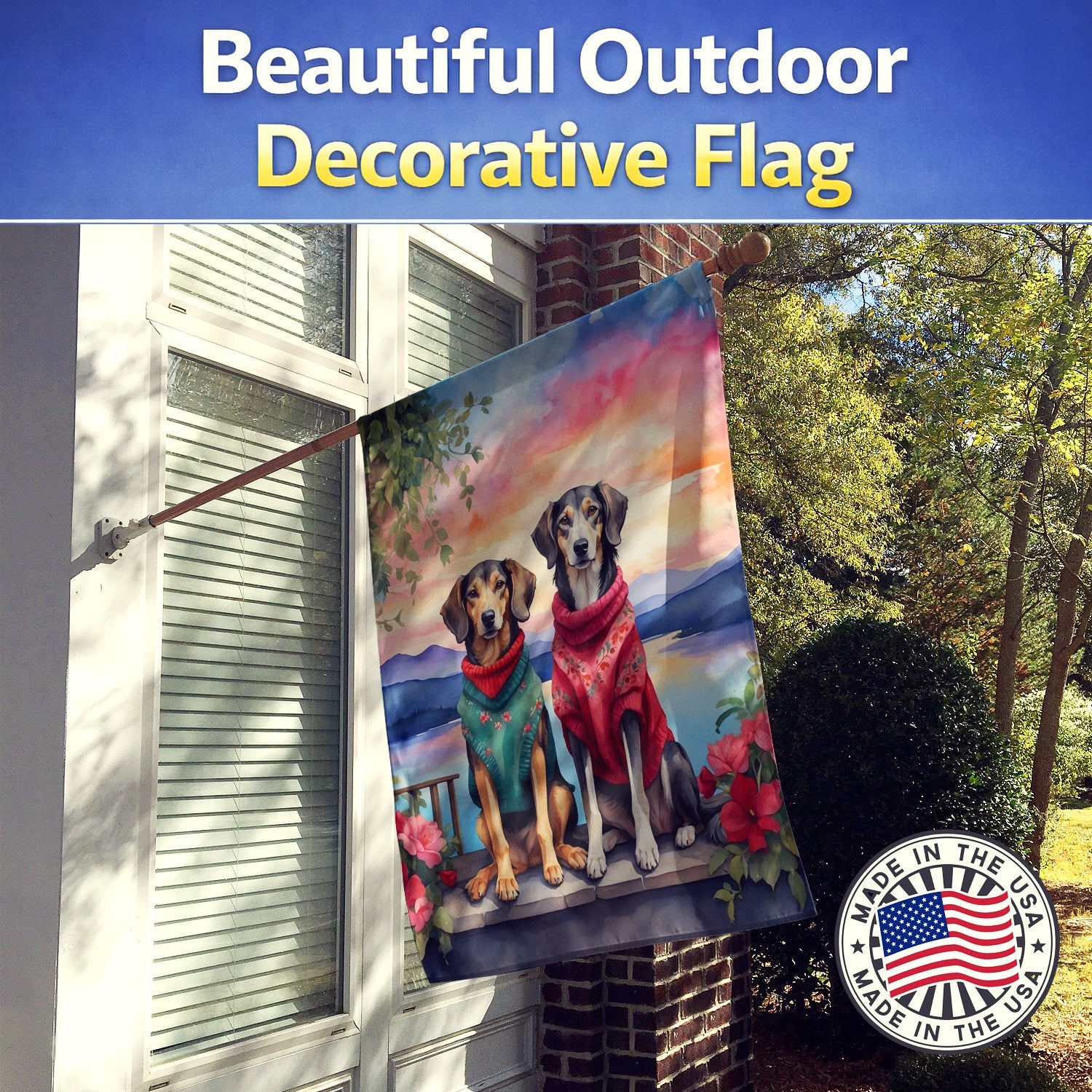 Saluki Two Hearts House Flag 28x40 Porch Sleeve Pole Decorative Outside Yard Banner Artwork Wall Hanging, Polyester
