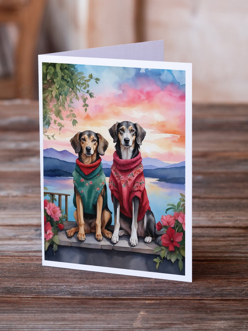 Saluki Two Hearts Greeting Cards Pack of 8 Blank Cards with Envelopes Whimsical A7 Size 5x7