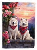 Samoyed Two Hearts House Flag 28x40 Porch Sleeve Pole Decorative Outside Yard Banner Artwork Wall Hanging, Polyester