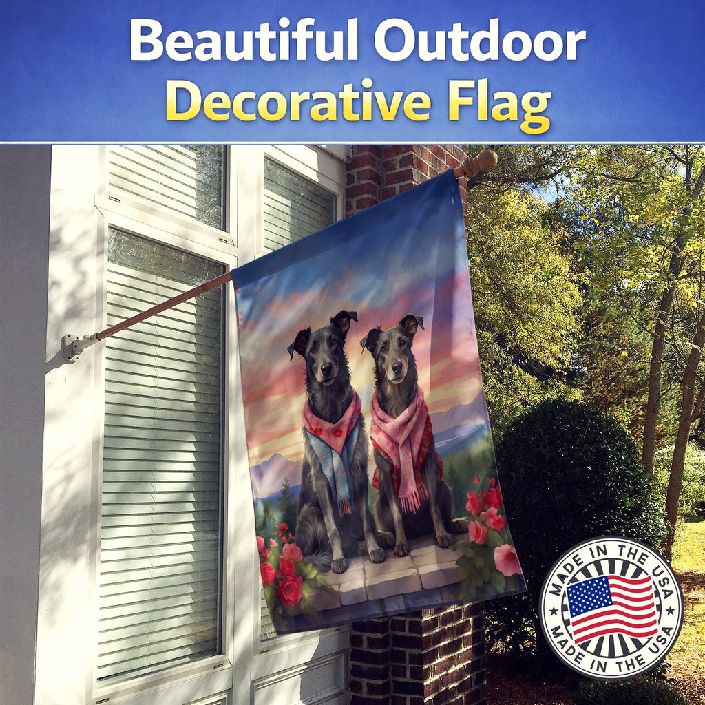 Scottish Deerhound Two Hearts House Flag 28x40 Porch Sleeve Pole Decorative Outside Yard Banner Artwork Wall Hanging, Polyester