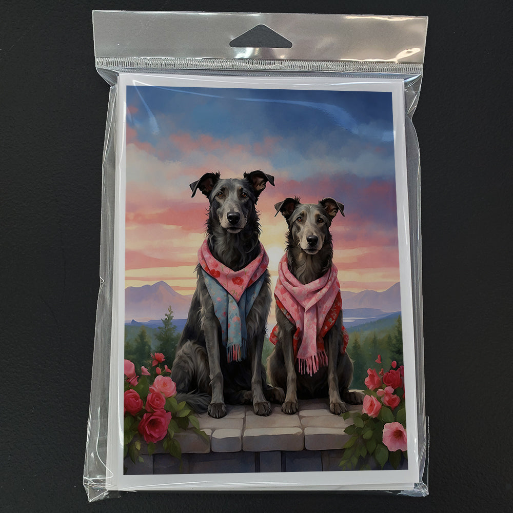 Scottish Deerhound Two Hearts Greeting Cards Pack of 8 Blank Cards with Envelopes Whimsical A7 Size 5x7