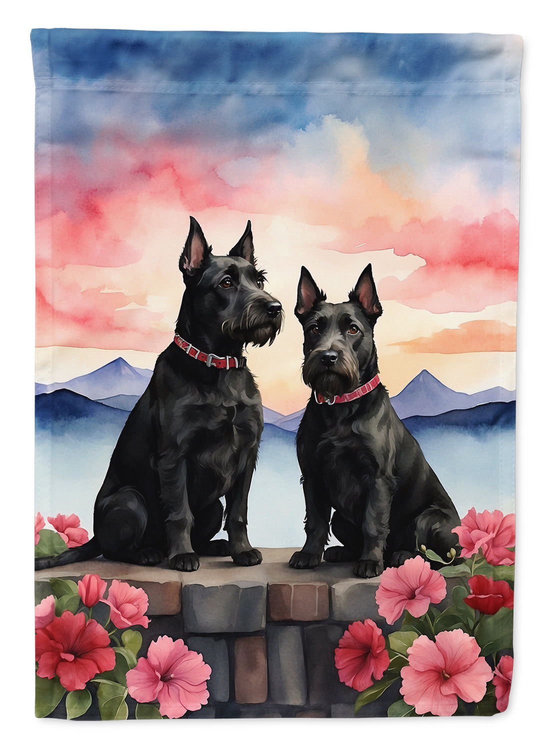 Scottish Terrier Two Hearts House Flag 28x40 Porch Sleeve Pole Decorative Outside Yard Banner Artwork Wall Hanging, Polyester