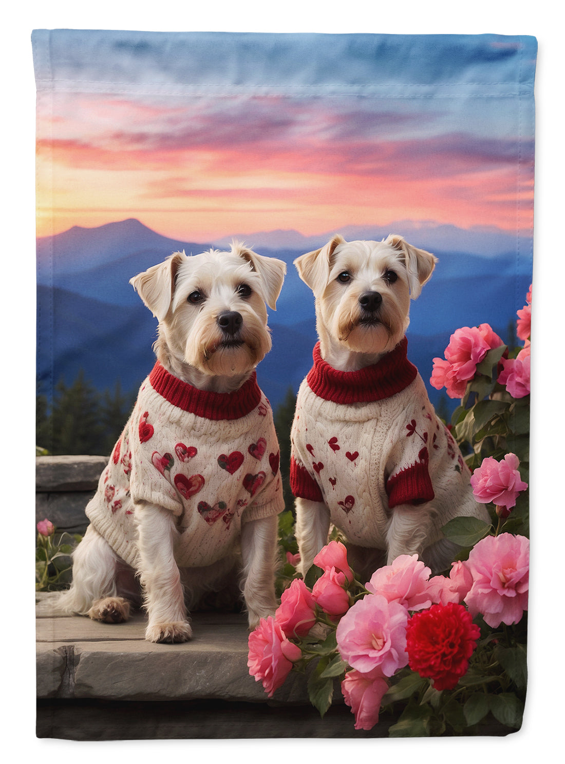 Sealyham Terrier Two Hearts House Flag 28x40 Porch Sleeve Pole Decorative Outside Yard Banner Artwork Wall Hanging, Polyester