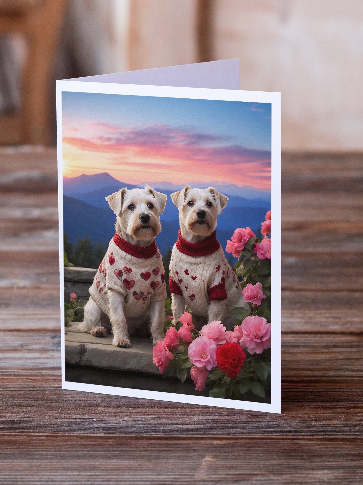 Sealyham Terrier Two Hearts Greeting Cards Pack of 8 Blank Cards with Envelopes Whimsical A7 Size 5x7