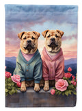 Shar Pei Two Hearts House Flag 28x40 Porch Sleeve Pole Decorative Outside Yard Banner Artwork Wall Hanging, Polyester