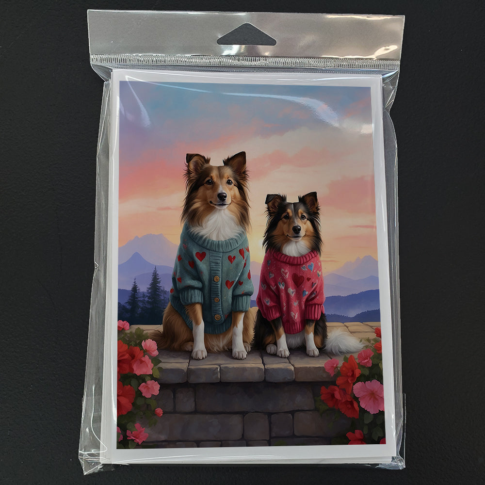 Sheltie Two Hearts Greeting Cards Pack of 8 Blank Cards with Envelopes Whimsical A7 Size 5x7
