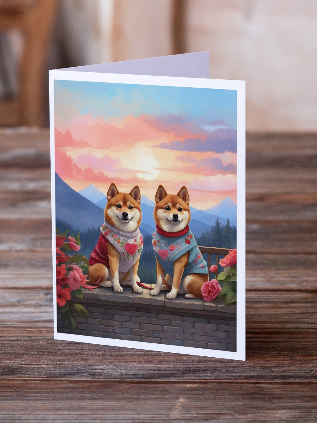 Shiba Inu Two Hearts Greeting Cards Pack of 8 Blank Cards with Envelopes Whimsical A7 Size 5x7