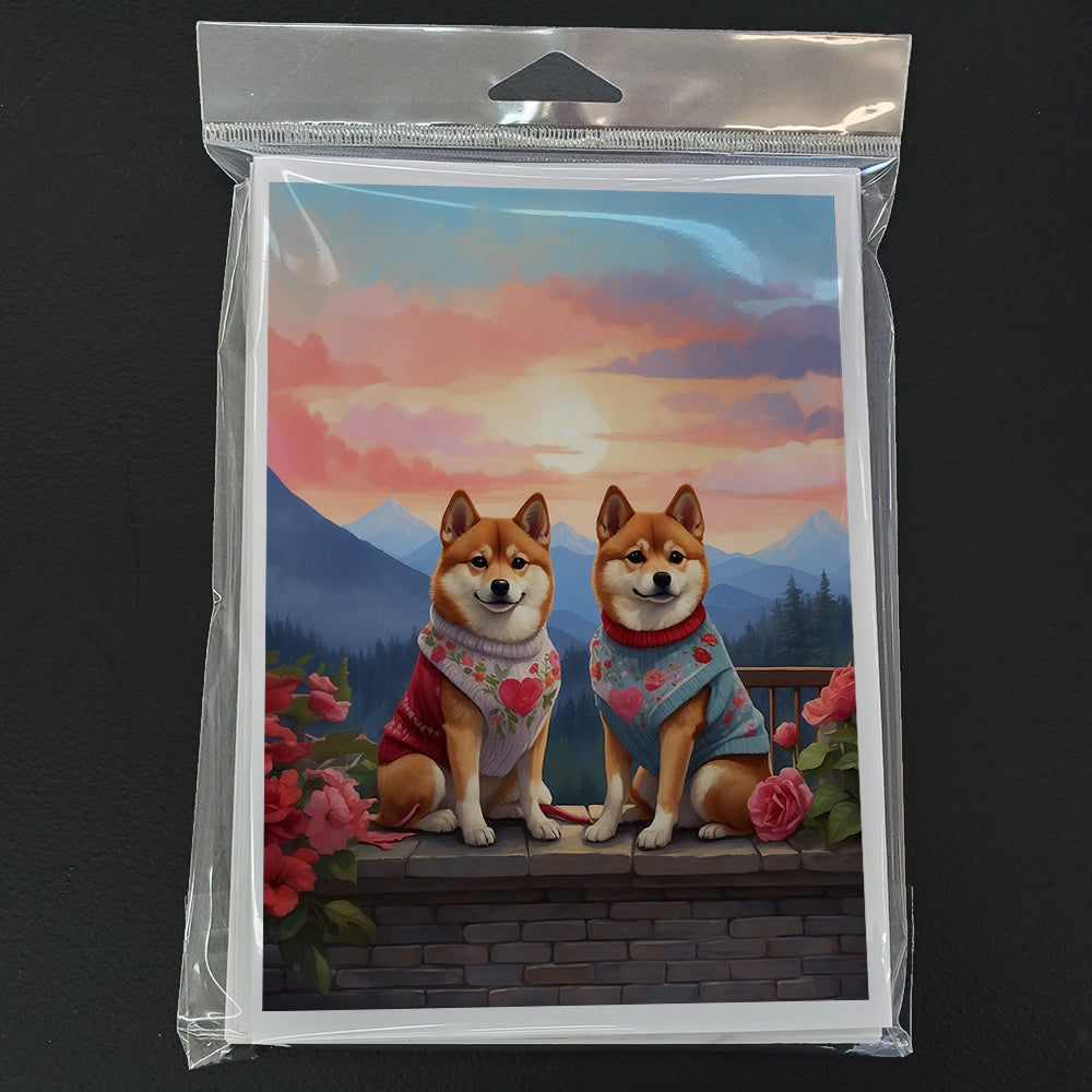 Shiba Inu Two Hearts Greeting Cards Pack of 8 Blank Cards with Envelopes Whimsical A7 Size 5x7