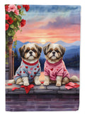 Shih Tzu Two Hearts House Flag 28x40 Porch Sleeve Pole Decorative Outside Yard Banner Artwork Wall Hanging, Polyester