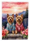 Silky Terrier Two Hearts House Flag 28x40 Porch Sleeve Pole Decorative Outside Yard Banner Artwork Wall Hanging, Polyester