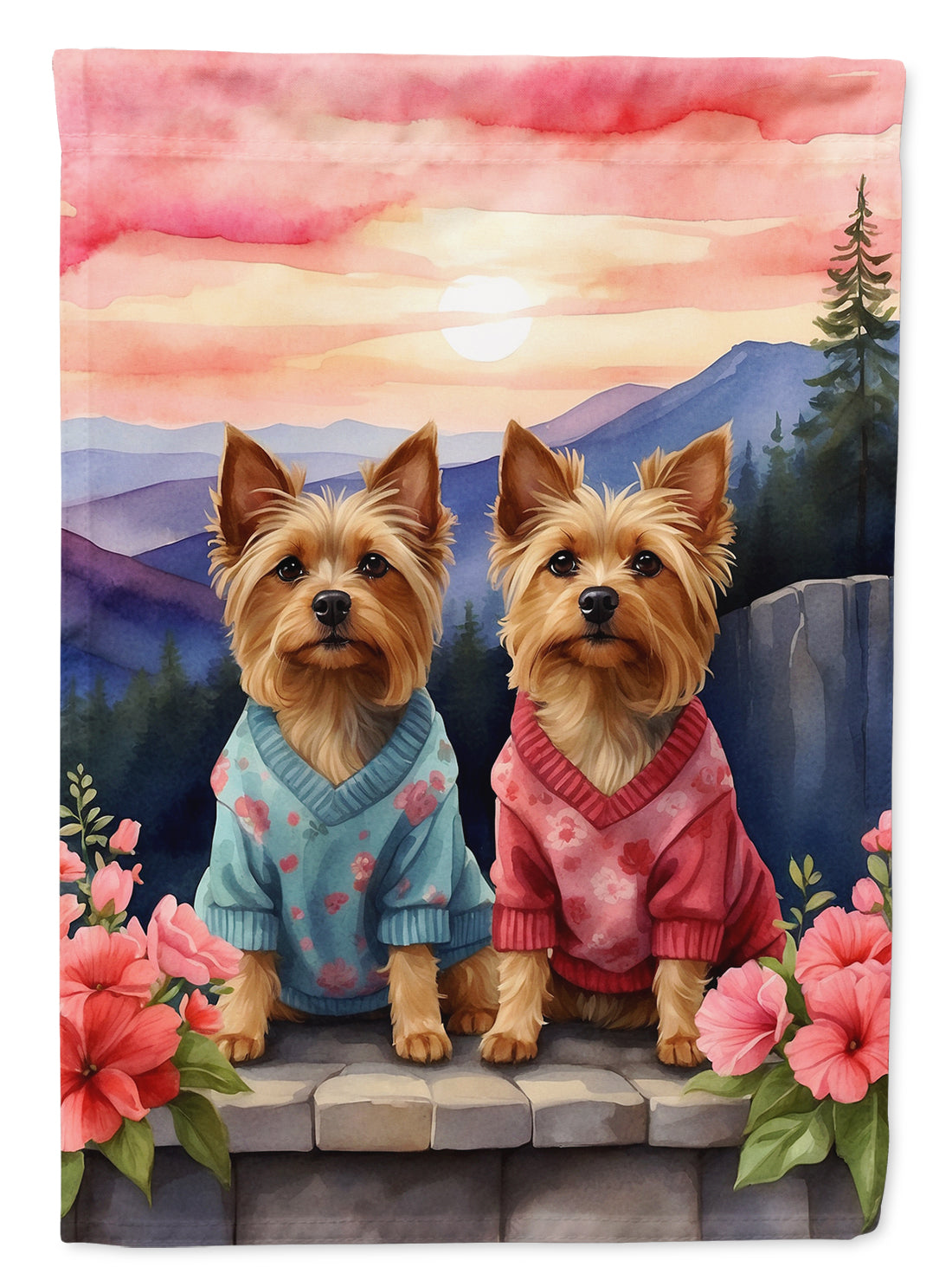 Silky Terrier Two Hearts House Flag 28x40 Porch Sleeve Pole Decorative Outside Yard Banner Artwork Wall Hanging, Polyester