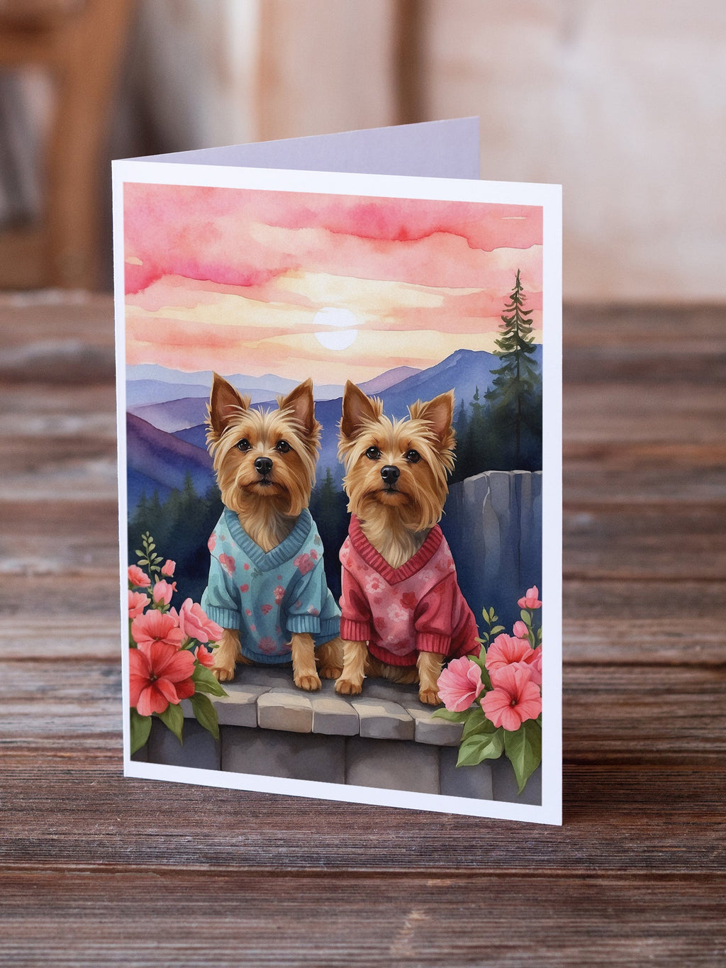 Silky Terrier Two Hearts Greeting Cards Pack of 8 Blank Cards with Envelopes Whimsical A7 Size 5x7