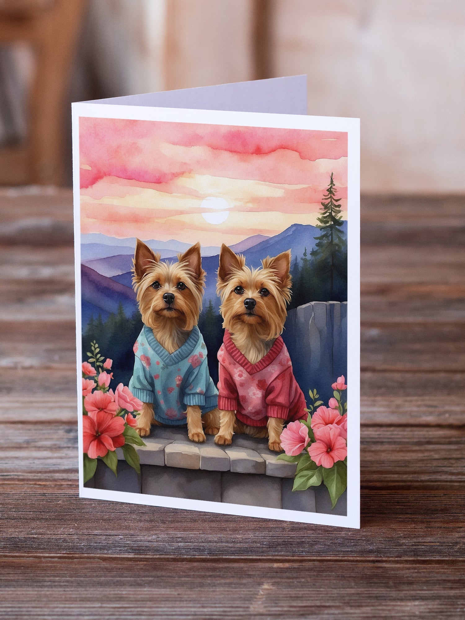 Silky Terrier Two Hearts Greeting Cards Pack of 8 Blank Cards with Envelopes Whimsical A7 Size 5x7