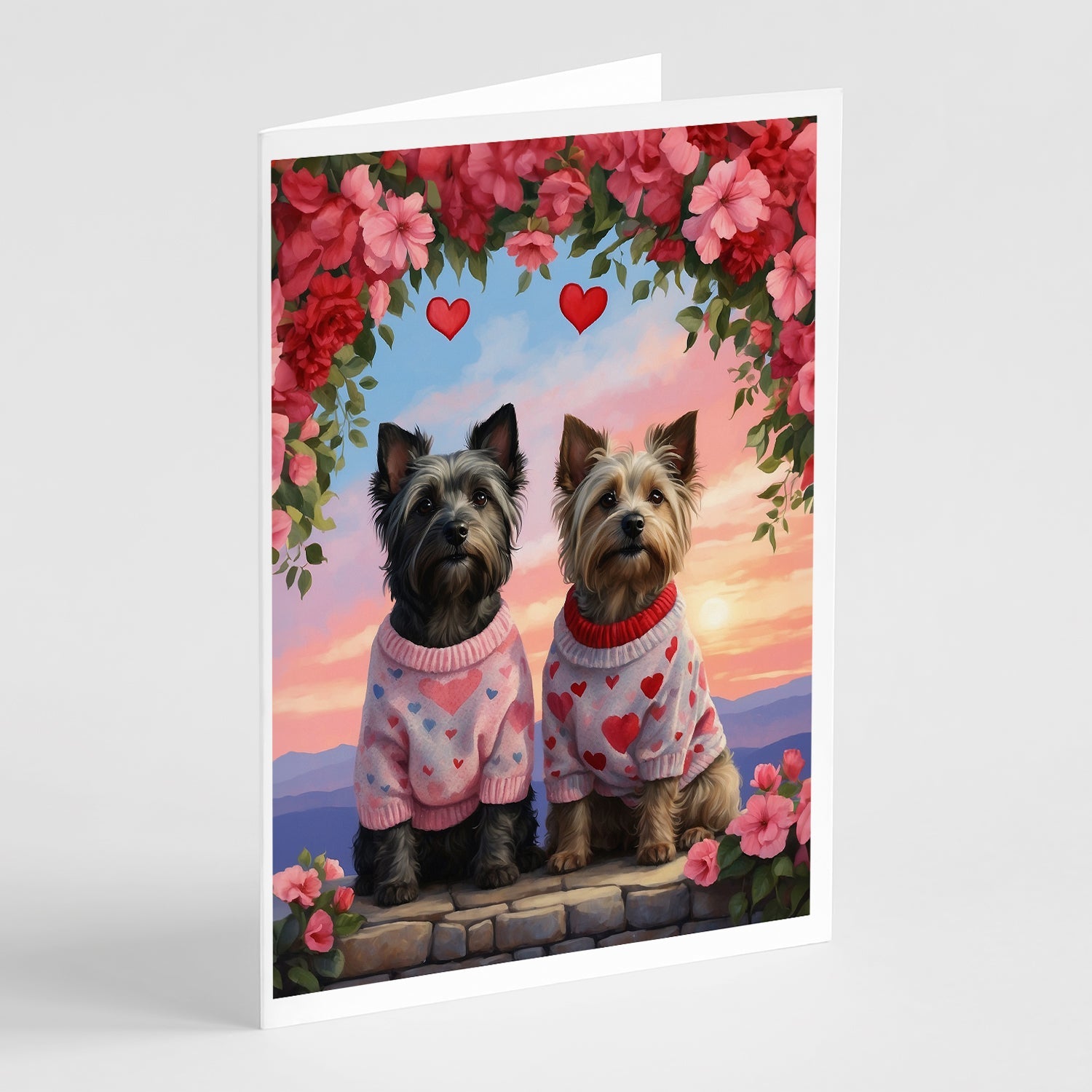 Skye Terrier Two Hearts Greeting Cards Pack of 8 Blank Cards with Envelopes Whimsical A7 Size 5x7