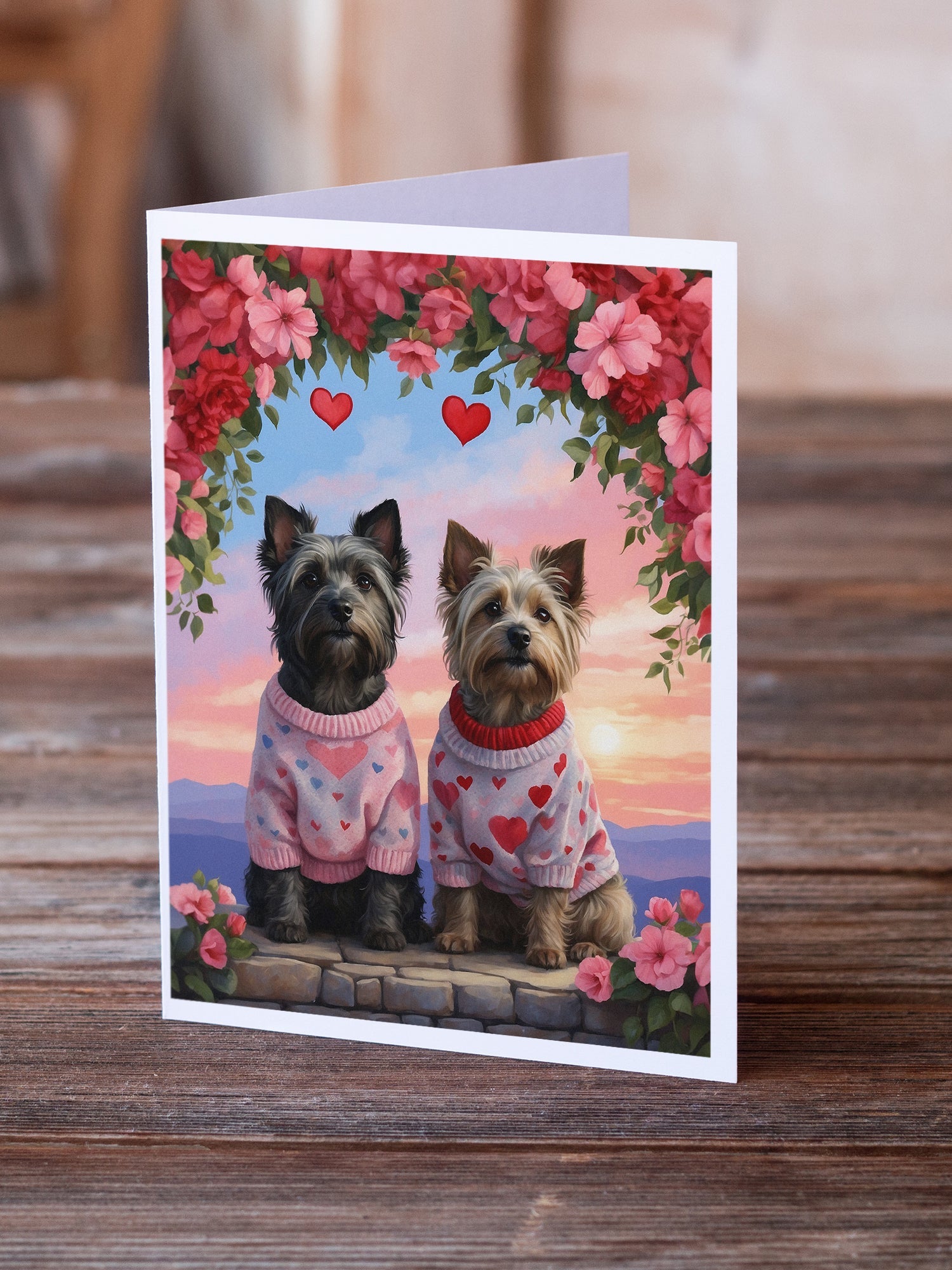 Skye Terrier Two Hearts Greeting Cards Pack of 8 Blank Cards with Envelopes Whimsical A7 Size 5x7